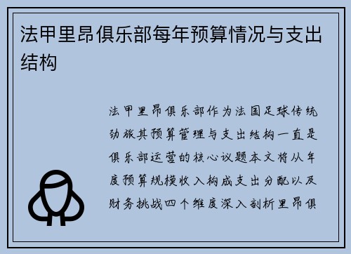 法甲里昂俱乐部每年预算情况与支出结构