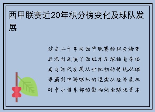 西甲联赛近20年积分榜变化及球队发展